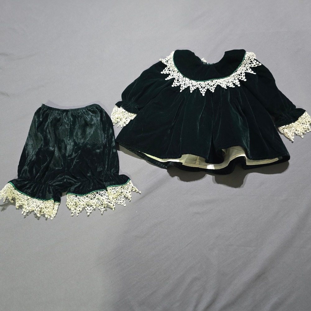 Cotton Collection Velvet Bloomer Set Baby 6M Green Lace Trim Vintage Made in USA